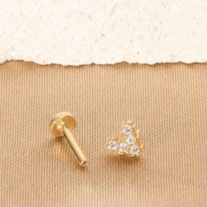 14K Solid Gold Piercing, Piercing with stones, Minimalist earrings, Rook Piercings, Helix Earrings, Gifts For Her, Mothers Day Gift, Jewelry
