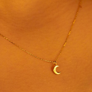 14K Solid Gold small Moon Necklace, Crescent Moon Necklace, Handmade Jewelry, Lunar Necklace, Minimalist Necklace, Boho Necklace, gifts her