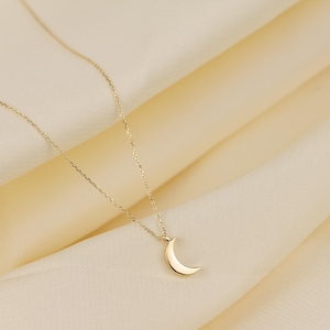 14K Solid Gold Moon Necklace, Crescent Moon Necklace, Handmade Jewelry, Lunar Necklace, Minimalist Necklace, Boho Necklace, Mothers Gift