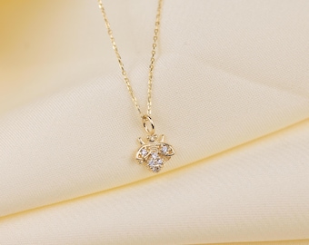 14K Solid Gold Bee Necklace, Everyday Necklace, Animal Necklace, Bee Charm, Unique Necklace, Bee Necklace Decorated With Stones, Gifts Her