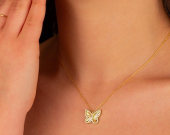 Dainty Butterfly Necklace: 925 Sterling Silver, Sparkling Stones