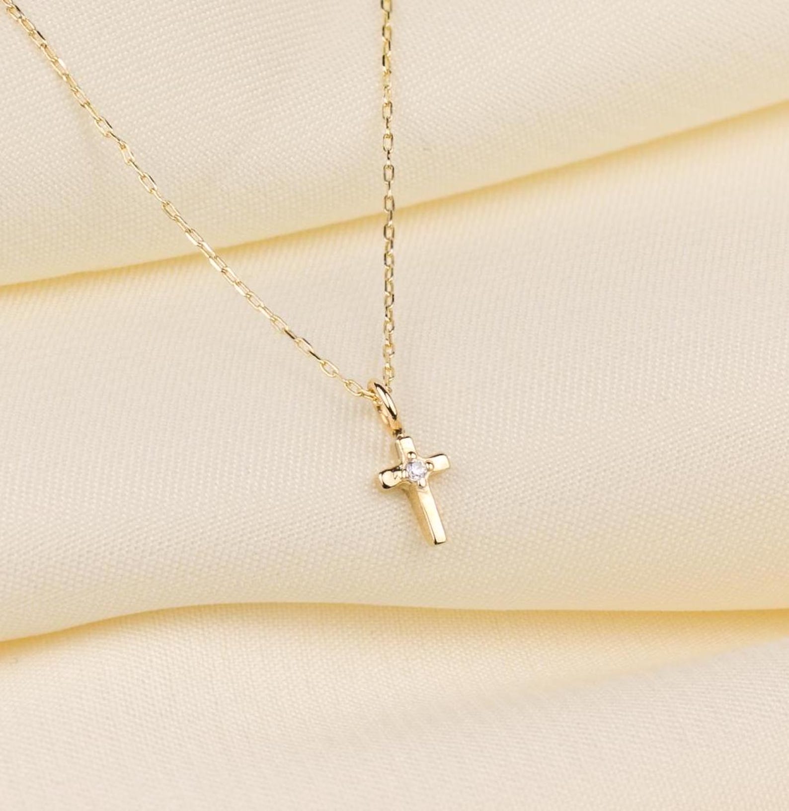 Dainty Gold Cross Necklace With Butterfly & CZ Pendant - 18K Gold Plated, 16+2 Inch Chain, Boho Jewelry Gift For Women & Teens - View #8