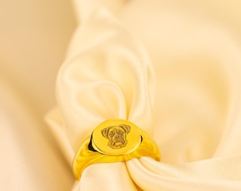 Custom Pet Portrait Ring – Engraved Personalized Ring – Memorial Pet Jewelry – Dainty Minimalist Handmade Ring – Gifts for Pet Lovers