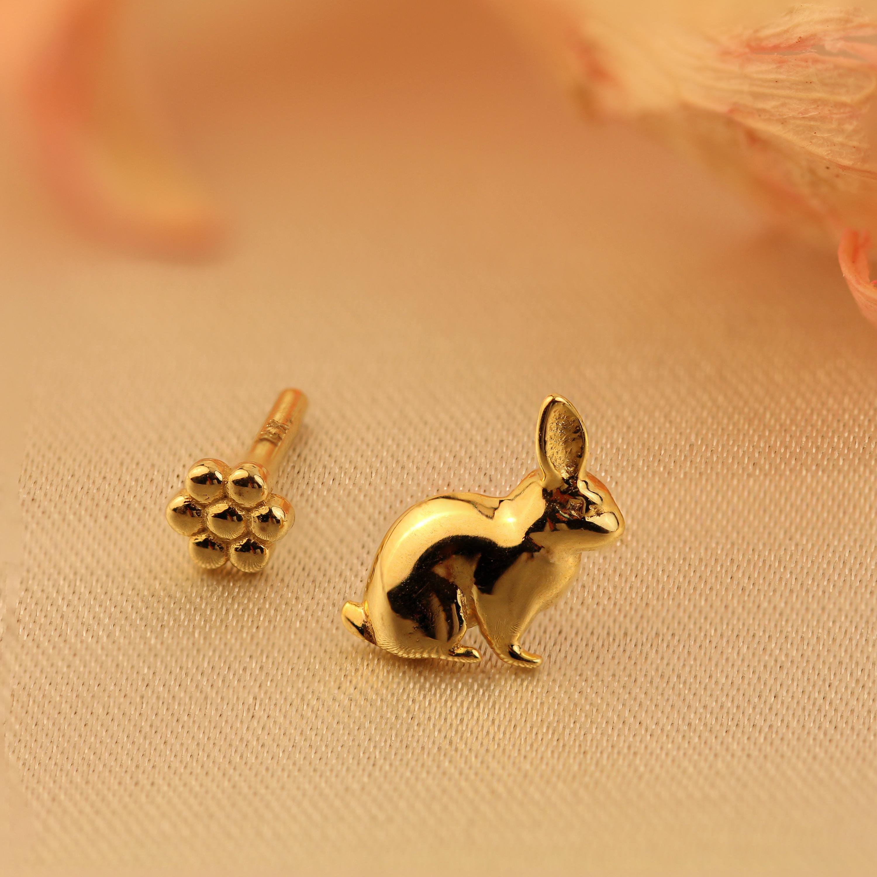 Piercing A Rabbit 14K Solid Gold Rabbit Stud Earring: Cartilage, Helix, Tragus Piercing ...