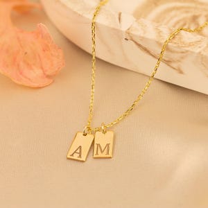 Dainty Initial Tag Necklace, Minimalist Necklace, Personalized Necklace, Engraved Name Bar Necklace, Mom Necklace, Everyday couples Necklace