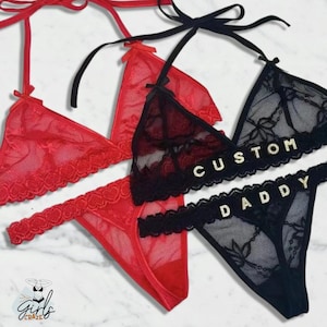 Custom Name Thong Custom Crystal Name Lingerie Sets Bra and Panty Set Custom Name G-strings  Personalized Thong Gift For Girlfriennd