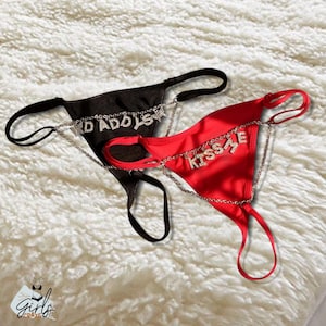 Personalized Chain Thong Custom Thong Bikini Crystal Name Thong Women Custom Underwear Bikini Chain Gift For Her Anniversary gift
