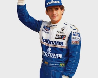 Traje de carreras inspirado en Ayrton Senna: Traje de competición estilo F1 de Williams Rothmans con camiseta de regalo.
