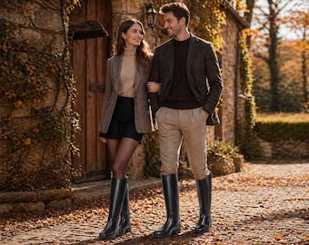 Botas de montar de cuero hechas a mano para oficiales de la Segunda Guerra Mundial: botas altas hasta la rodilla con tiradores, estilo militar vintage con regalo de calcetines.