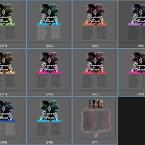 May include: A collection of eleven square graphic designs on a gray background, each featuring two profile silhouettes of men facing away from each other, the text Raymond & Brown, and the text SUMMER 2025 in various colors above a list of tour dates.