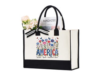 Floral America Tote Bag: Boho USA Fourth of July Bag
