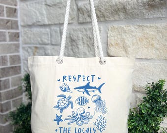 Summer Beach Tote Bag: Cotton Canvas with Rope Handles