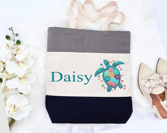Personalized Turtle Tote Bag: Custom Cotton Beach Bag