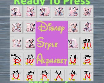Cute Pink Disney Style Alphabet DTF Transfer Bundle for Kids Birthday Shirts, Personalized Name Tees, Baby Shower Party Apparel
