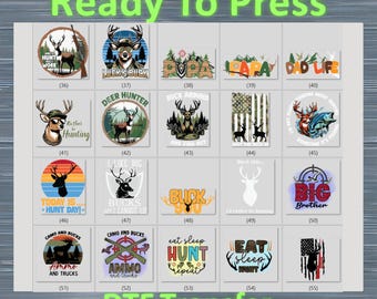 Hunting DTF Transfer, Camo, Deer, Duck, Dog, Daddy Shirt Printing, Ready to Press