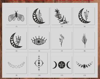 Celestial Moon Phase DTF Transfer Bundle, Witchy Botanical Crescent Moon Iron On.