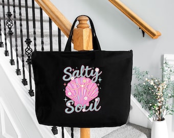 Summer Salty Soul Tote Bag: Beach Vacation Cotton Carryall