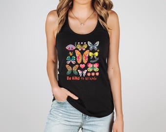 Boho Floral Butterfly Tank Top: Summer Beach T-Shirt