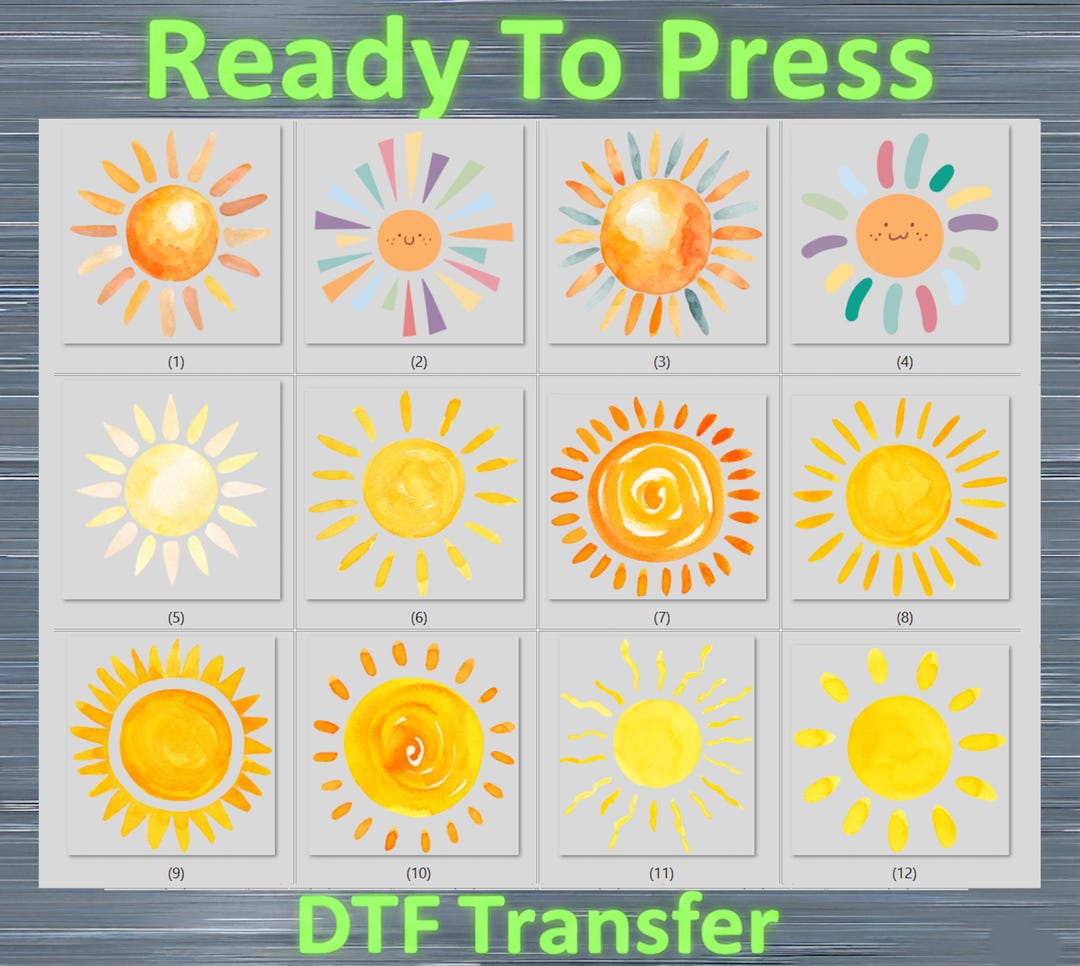 Sun Transfer Icon Sun DTF Transfer Bundle PNG, Retro Boho Sun Designs for T Shirt ...