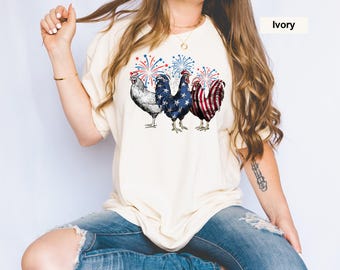 Patriotic USA Chicken Comfort Colors T-Shirt - 4th of July American Flag Tee
