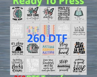 Motivational DTF Transfers Bundle, Mental Health Awareness Shirt Decal, Positive Affirmations Ready to Press, Retro Quote Heat Transfer