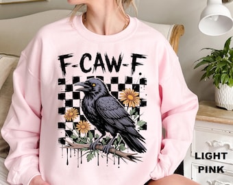 Vintage Crow Sweatshirt, Checkered Floral Gothic Pullover