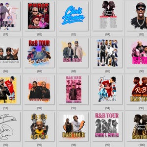 May include: A collection of twenty square graphic designs featuring Chris Brown and Ray J, showcasing various tour-themed layouts, concert photography, stylized typography, and signatures, presented in a grid format labeled from 81 to 100.