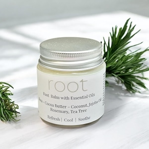 Root Foot Balm, Refreshing,  Restorative Foot Care with Rosemary & Tea Tree, natural, shea and cocoa butter balm infused with essential oils