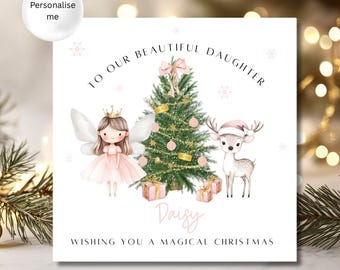 Fairy Christmas Card for Girls, Pink Xmas Card for Daughter, Granddaughter, Niece, Special Girl, 1st Xmas Card for Girl, Fairy Xmas Card