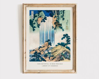 Hokusai Waterfall Woodblock Print: Vintage Japanese Art (Digital Download)