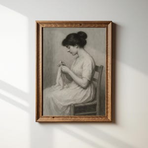 Vintage Woman Portrait Print – Antique Black and White Drawing, Classical Pencil Sketch Wall Art, Old World Female Illustration Printable