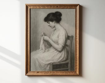 Vintage Woman Portrait Print – Antique Black and White Drawing, Classical Pencil Sketch Wall Art, Old World Female Illustration Printable