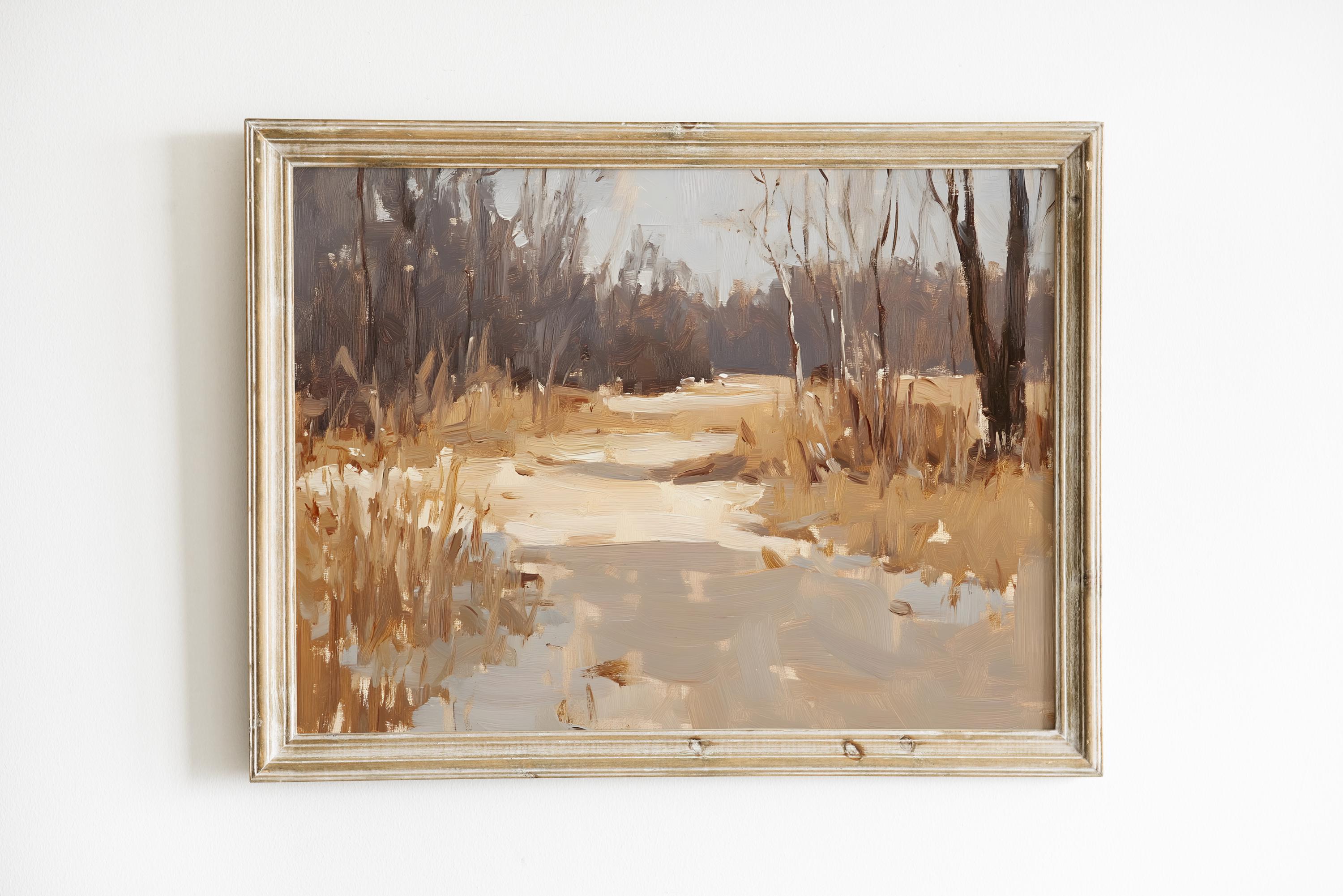 Frans landschapsschilderij herfstlandschap, gedempte herfstkunst aan de muur (digitale download)