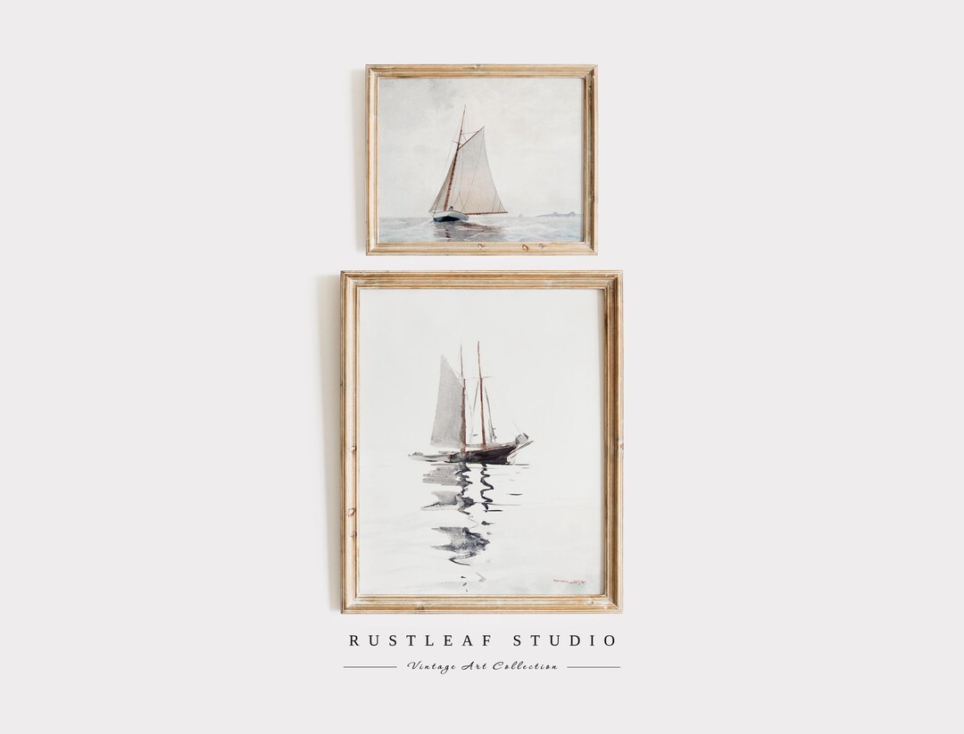 Vintage Sailboat Art Print Set – Nautical Seascape Wall Decor (digital ...