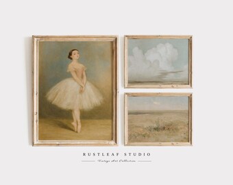 Balletcore Wall Art Print Set: Vintage Ballerina, Cloud & Field (Digital Download)