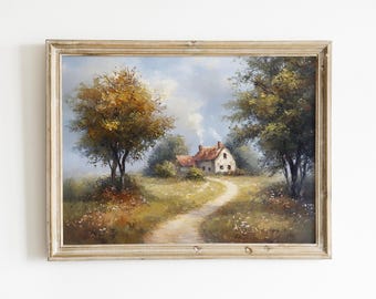 Vintage Cottage Landscape Print, Rustic Farmhouse Wall Art (Digital Download)