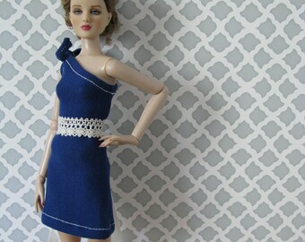 Tie shoulder royal blue dress lace belt for 16 inch fashion dolls