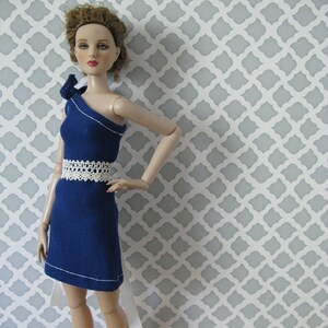 Tie shoulder royal blue dress lace belt for 16 inch fashion dolls