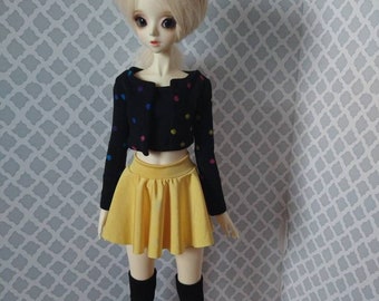 Schoolgirl black yellow polka dot outfit for SD13 ball-jointed dolls