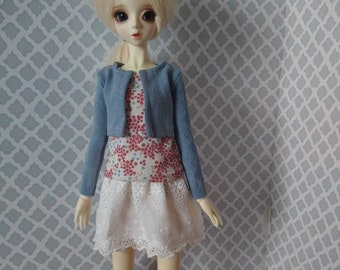 OOAK 4-piece white eyelet blue pink outfit for SD13 ball-jointed dolls