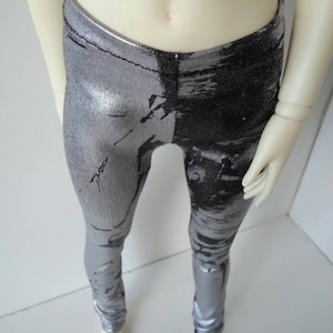 Metallic silver and black BJD footless tights leggings for SD 13 ball-jointed dolls