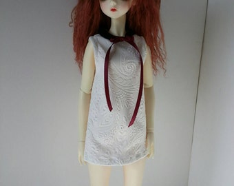 BJD White mod 60's dress embossed floral for SD 13 ball-jointed dolls