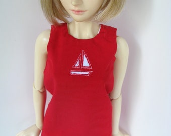 OOAK Red and white cotton dress with sailboat for SD 13 ball-jointed dolls