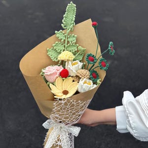 Handmade Crochet Flower Bouquet: Rustic Home Decor Gift