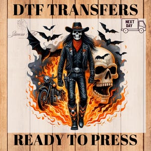 DTF transfers,Ready to Press DTF,DTF Print,Heat transfer,Iron on decal,Motorcycle Halloween shirt Dtf, Biker Halloween Digital print for Tee