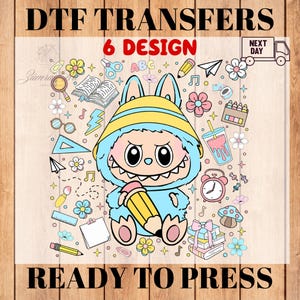 Back to School Doll Cartoon dtf, Pre-K to 5th Grade Sublimation dtf, Pink Cartoon Character ready to press ,Heat Transfer, Girl Transfer