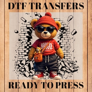 DTF transfers,Ready to Press DTF,DTF Print,Teddy bear dtf,Colorful urban design,Streetwear dtf sublimation,Graffiti dtf for t-shirt,Hip-Hop