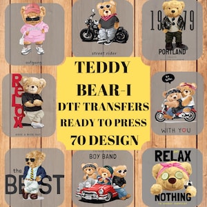 DTF transfers,Ready to Press DTF,DTF print,Teddy bear dtf,Colorful urban design,Streetwear dtf sublimation,Graffiti dtf for t-shirt,Hip-Hop
