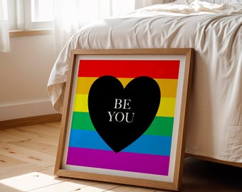 Pride print | Be You | 2 PRINTABLES | Inclusive pride flag | Pride home decor | LGBTQ gift | Pride printable wall art | Digital download