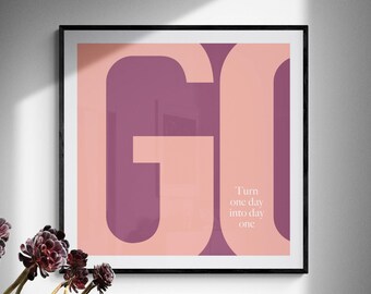 Go TURN ONE DAY into day one print. Inspirational wall decoration for the office, kitchen, kids room, bedroom or as a gift. Digital download
